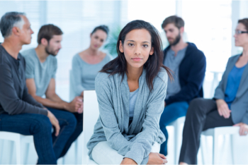 woman and people on background